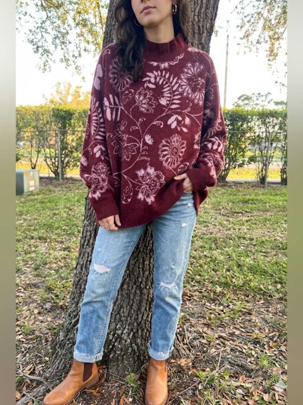 Kate & Sam XXL Sweater Women’s Oversized Maroon and Pink Floral NWT Soft Comfy